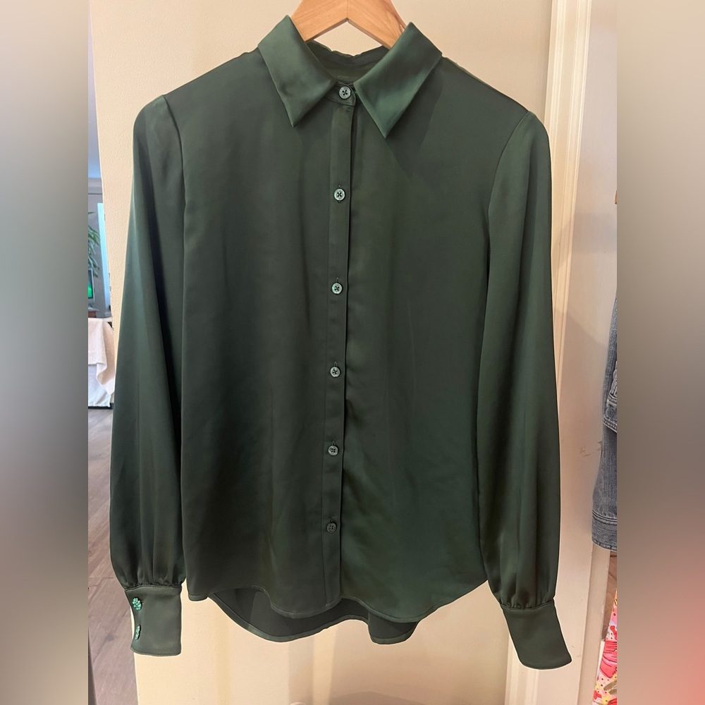 Brand New Kate Spade Green Button Down Silk Top/ Blouse with Tags